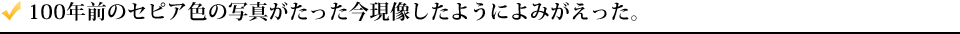 100年前のセピア色の写真がたった今現像したようによみがえった。